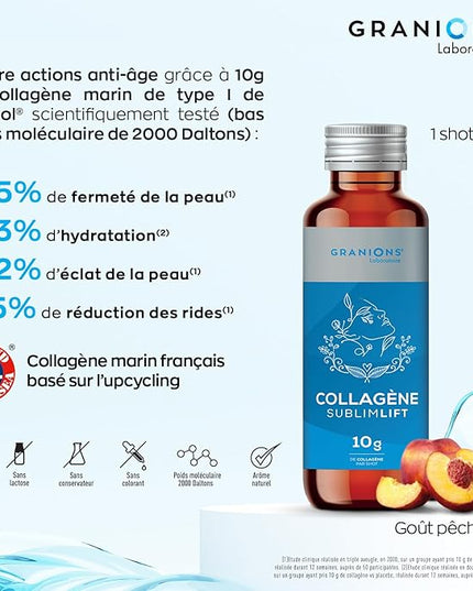 GRANIONS COLLAGENE + ANTI-ÂGE Sublimlift Goût Pêche - 10 Shots