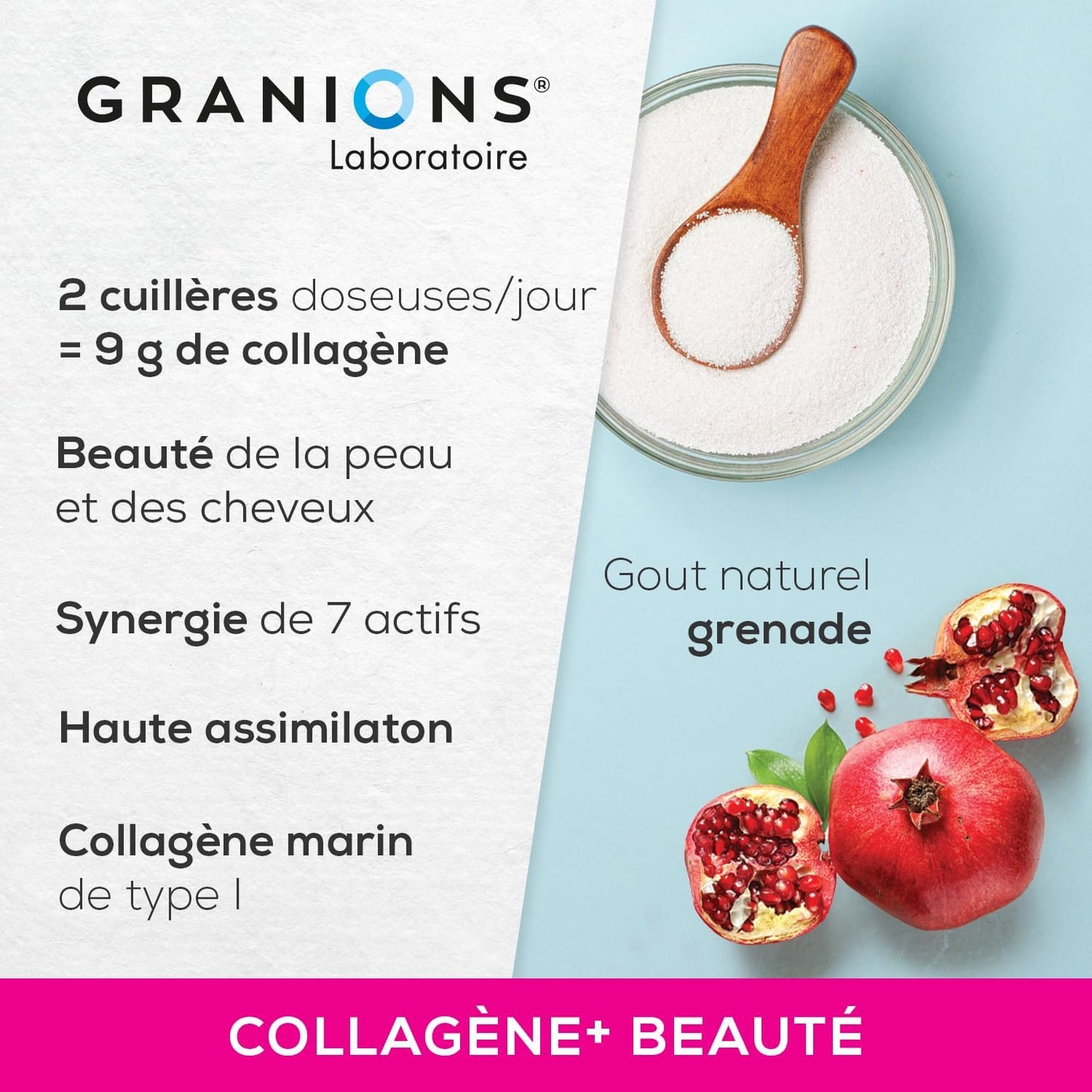 GRANIONS COLLAGENE + BEAUTE Peau et Cheveux - Poudre Parfum Grenade 275g