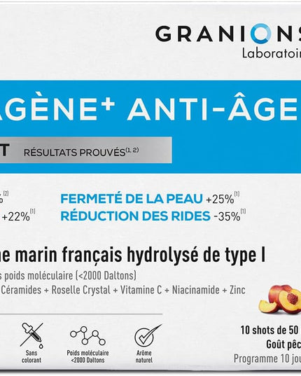 GRANIONS COLLAGENE + ANTI-ÂGE Sublimlift Goût Pêche - 10 Shots