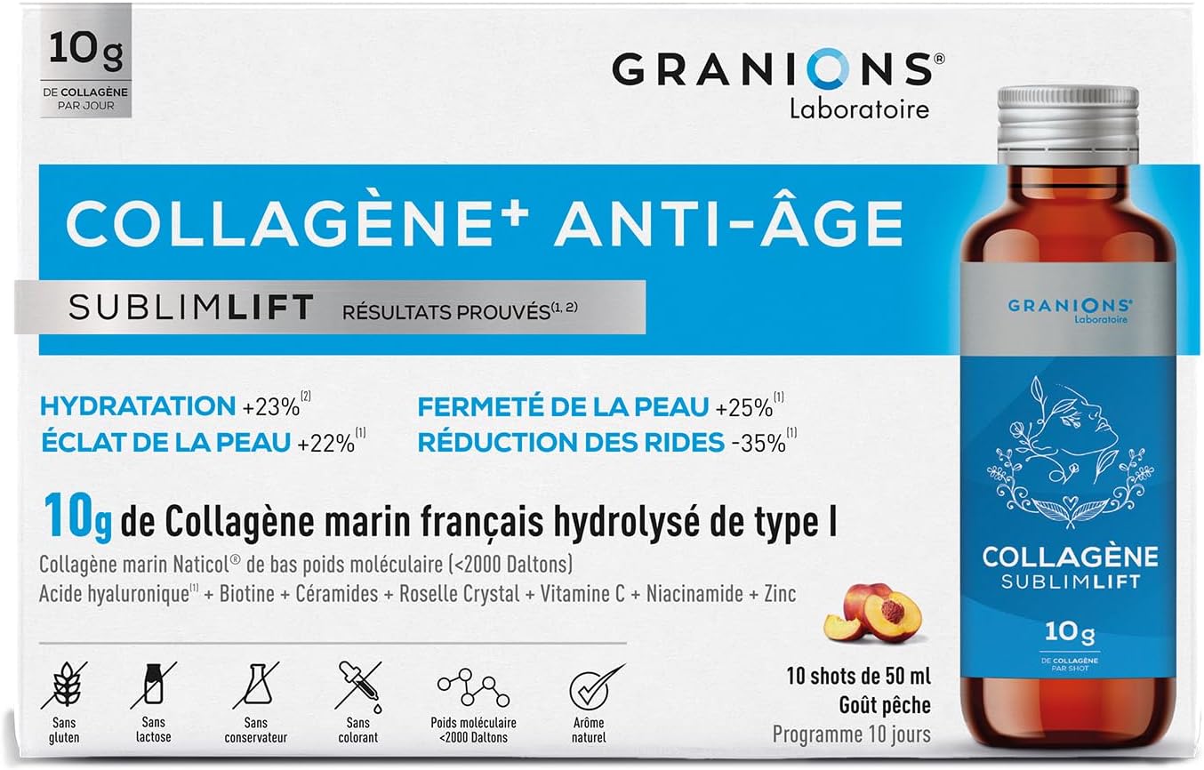 GRANIONS COLLAGENE + ANTI-ÂGE Sublimlift Goût Pêche - 10 Shots