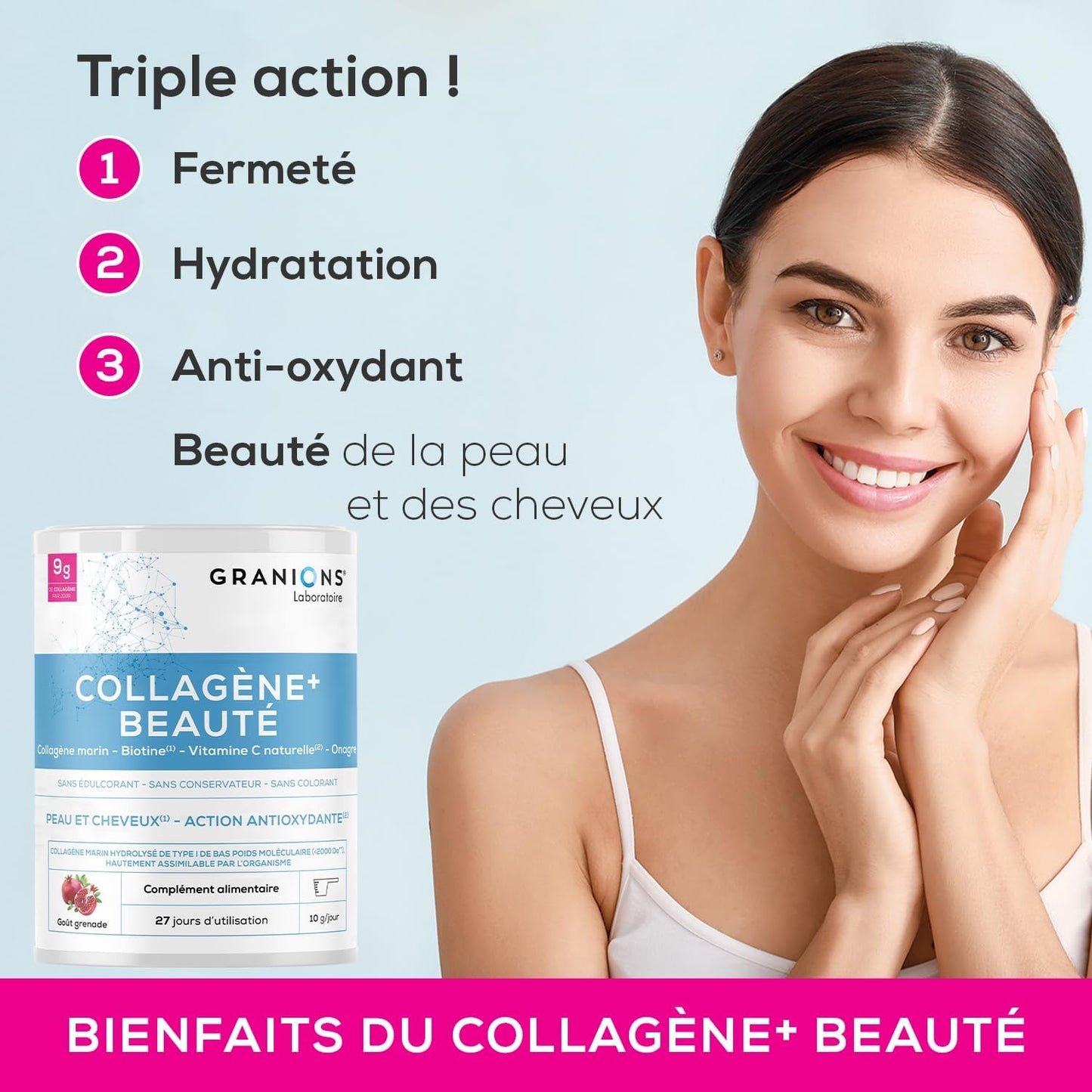 GRANIONS COLLAGENE + BEAUTE Peau et Cheveux - Poudre Parfum Grenade 275g