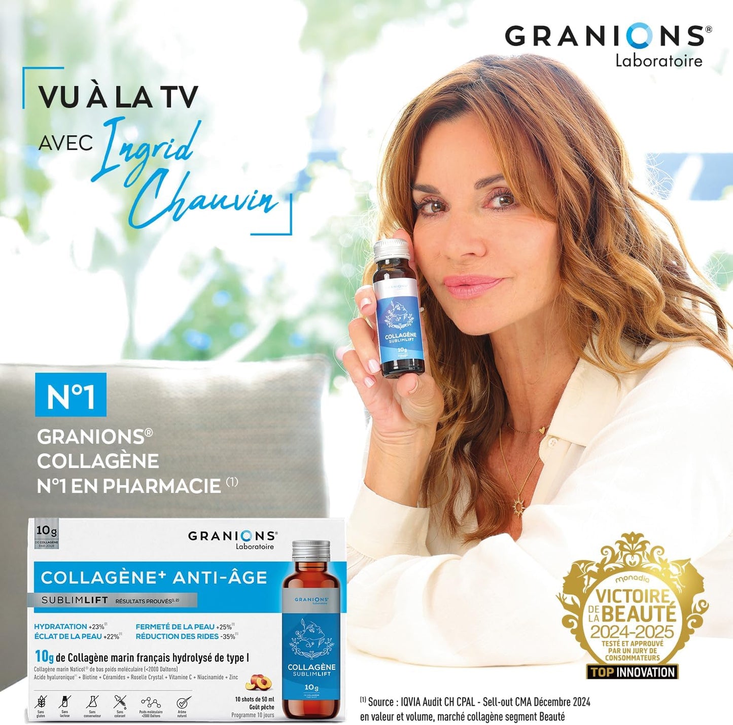 GRANIONS COLLAGENE + ANTI-ÂGE Sublimlift Goût Pêche - 10 Shots