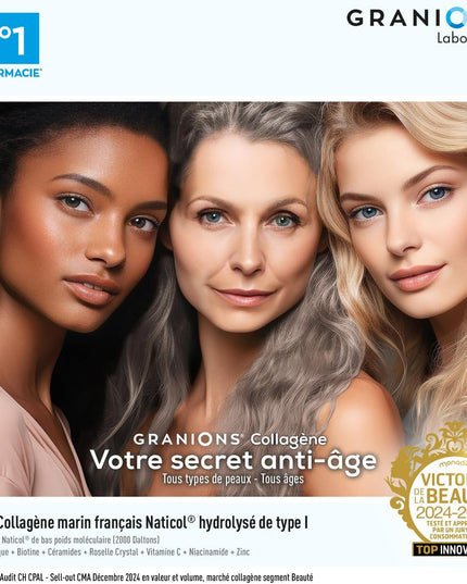 GRANIONS COLLAGENE + ANTI-ÂGE Sublimlift Goût Pêche - 10 Shots