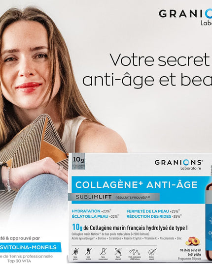GRANIONS COLLAGENE + ANTI-ÂGE Sublimlift Goût Pêche - 10 Shots