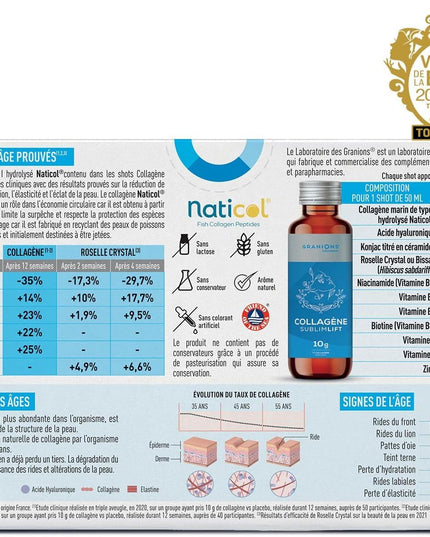 GRANIONS COLLAGENE + ANTI-ÂGE Sublimlift Goût Pêche - 10 Shots