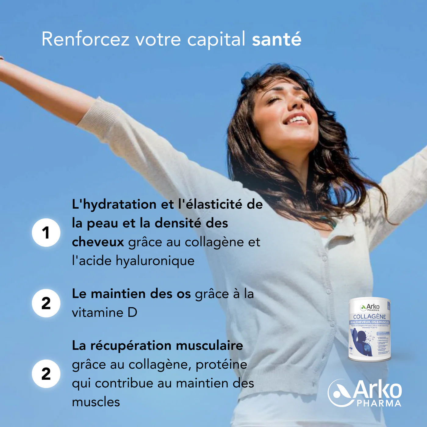 ARKOPHARMA COLLAGÈNE Peau Cheveux Os et Muscles - Poudre 260g