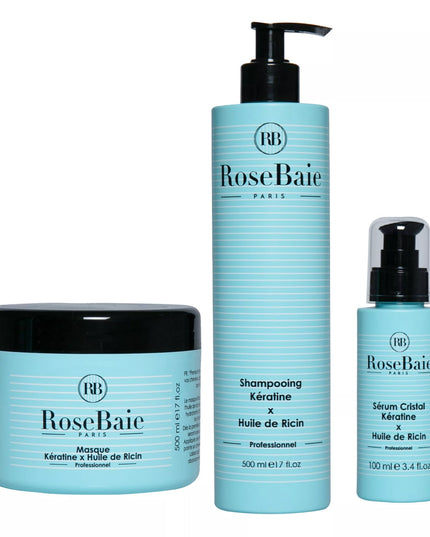 Gamme Ricin Rosebaie Kit Kératine Et Huile De Ricin, Éléments Hydratants