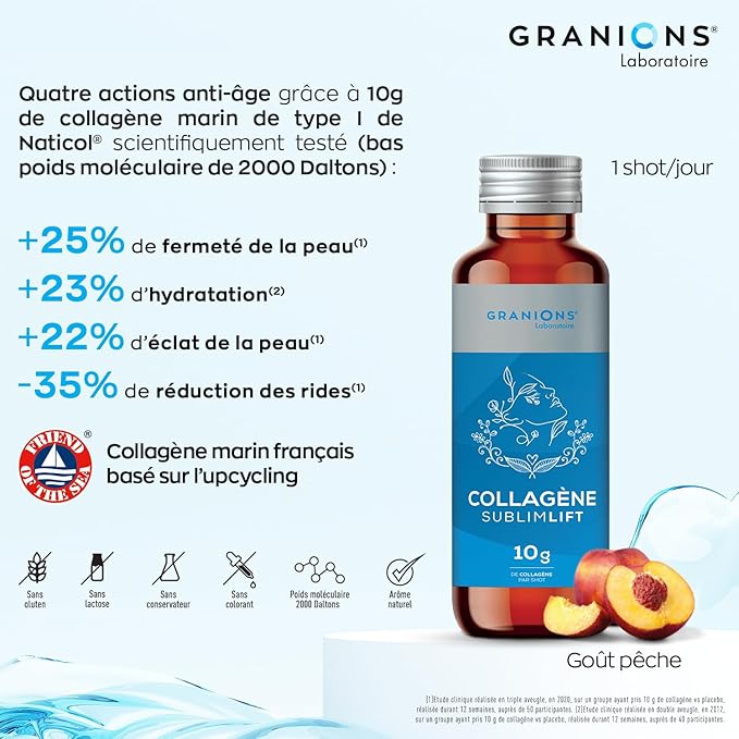 GRANIONS COLLAGENE + ANTI-ÂGE Sublimlift Goût Pêche - 10 Shots