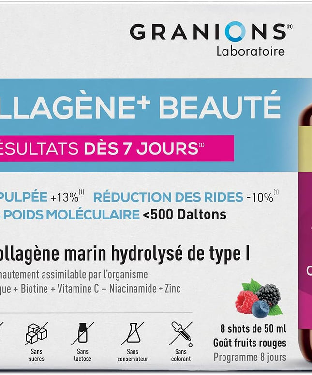 GRANIONS COLLAGENE + BEAUTÉ Goût Fruits Rouges - 8 Shots