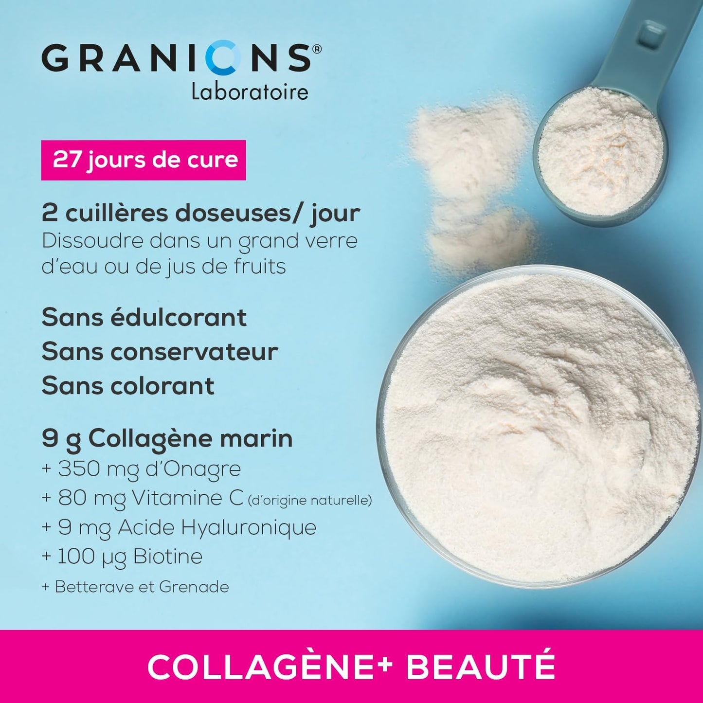 GRANIONS COLLAGENE + BEAUTE Peau et Cheveux - Poudre Parfum Grenade 275g