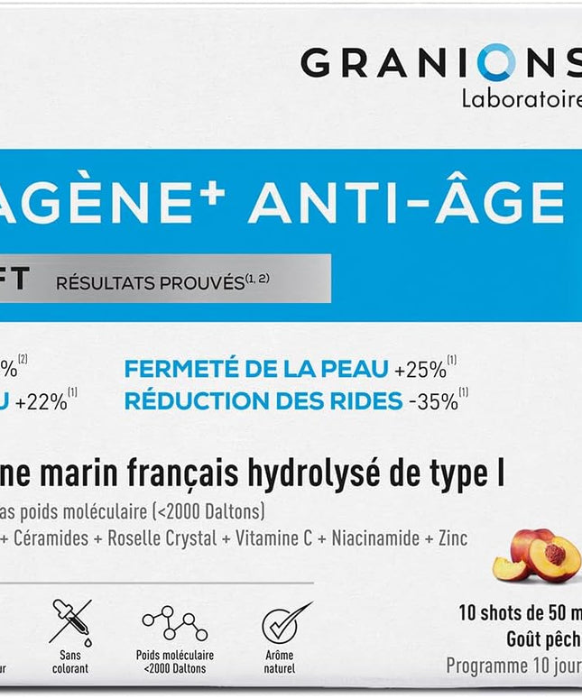 GRANIONS COLLAGENE + ANTI-ÂGE Sublimlift Goût Pêche - 10 Shots