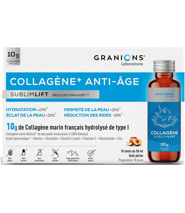 GRANIONS COLLAGENE + ANTI-ÂGE Sublimlift Goût Pêche - 10 Shots