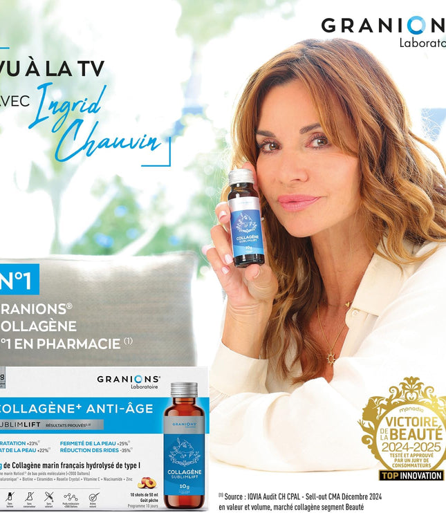 GRANIONS COLLAGENE + ANTI-ÂGE Sublimlift Goût Pêche - 10 Shots