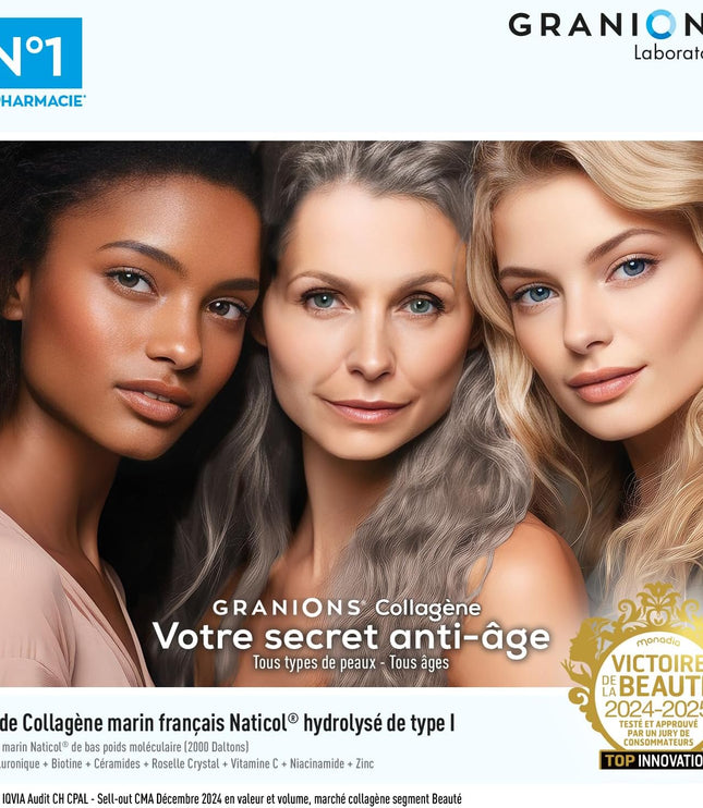 GRANIONS COLLAGENE + ANTI-ÂGE Sublimlift Goût Pêche - 10 Shots