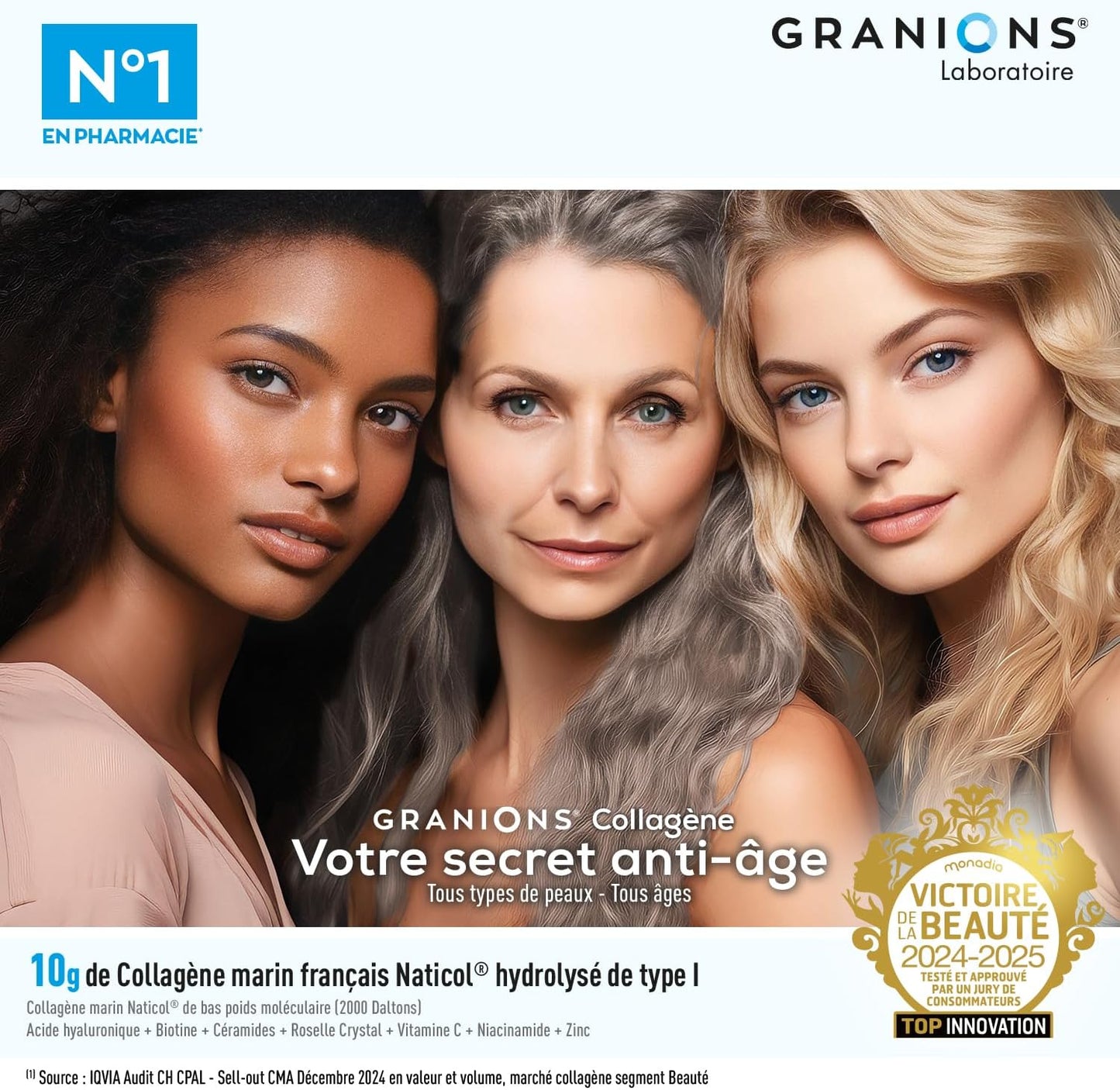 GRANIONS COLLAGENE + ANTI-ÂGE Sublimlift Goût Pêche - 10 Shots