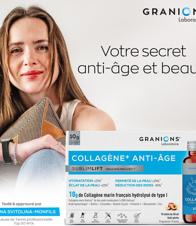 GRANIONS COLLAGENE + ANTI-ÂGE Sublimlift Goût Pêche - 10 Shots