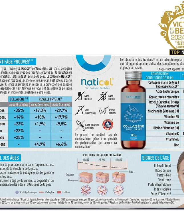GRANIONS COLLAGENE + ANTI-ÂGE Sublimlift Goût Pêche - 10 Shots