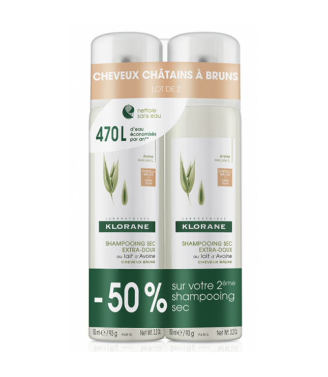 KLORANE SHAMPOING SEC Teinté au Lait d'Avoine - Lot de 2x150ml